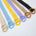 Straw Woven Elastic Stretch Waist Belt Women Skinny Dress Belt Wooden Style Buckle Waist Dress Belt