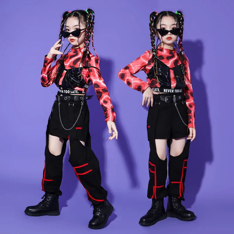 Girls Jazz Dance Performance Set Fried Street Fall Children Hop Fashion Clothing Cool Handsome Children's Runway New