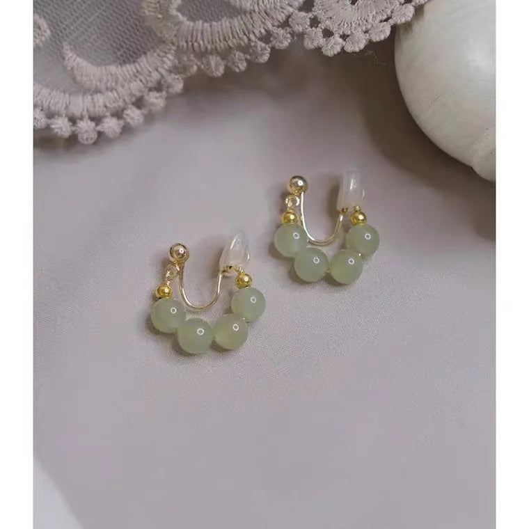 Gem Stone Earings Hand-made Four Hetian Jade Ear Clips Without Piercing  Ear Bone Clip Stud Earnings Jewelry Women Earrings