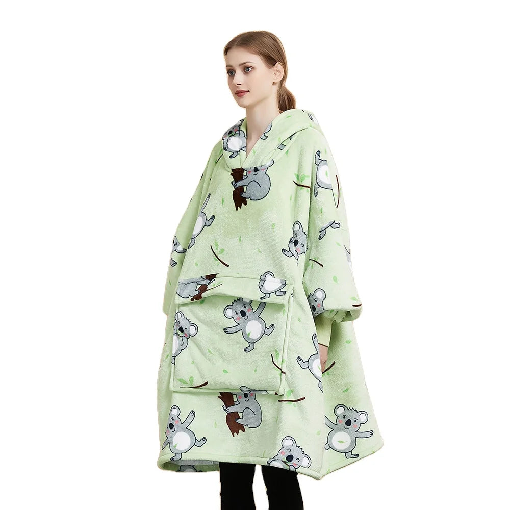 Drop Shipping Supplier New Design Christmas Blanket Sweatshirt Oversized Sherpa Hooded Wearable Hoodie Blanket with Pocket
