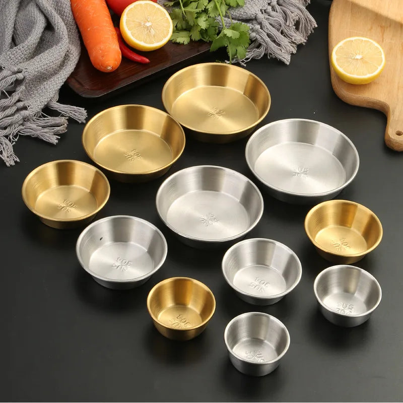 Hot Sale Round Small Dish 304 Stainless Steel Thickened Round Seasoning Sushi Dipping Bowl Multi Function Dipping Dishes