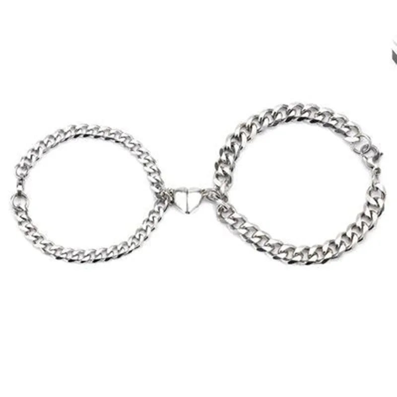 Valentines Day 2Pcs Valentine's Day Gifts Stainless Steel Pulseras Wrist Cuban Link Chain Couple Bracelet Jewelry Gifts