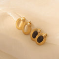 Antique Elegant Trendy 18K Gold Plated Stainless Steel Oval Pendant Shell Inlay Nickel Lead Free Stud Earrings for Wedding