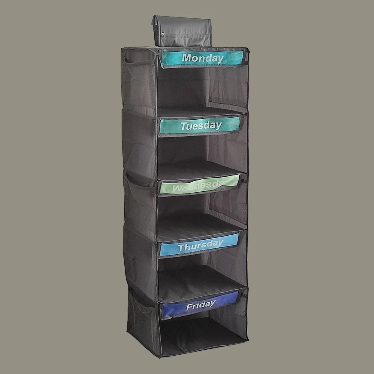 5-Layer Foldable Hanging Closet Storage Shelves Weekly Organized Oxford Cloth with PVC Window Polygon Shape Wardrobe Storage