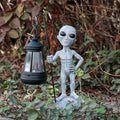 Hot Sale Creative Alien Resin Sculpture with Lantern & Moon Base Gray Skin Texture & Black Eyes Outdoor Garden Decor for Yard