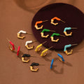 Summer Colorful Oil Drop C Shape Stud Earrings Girls Gift Enamel Stainless Steel Gold Plated Earrings Waterproof Fine Jewelry