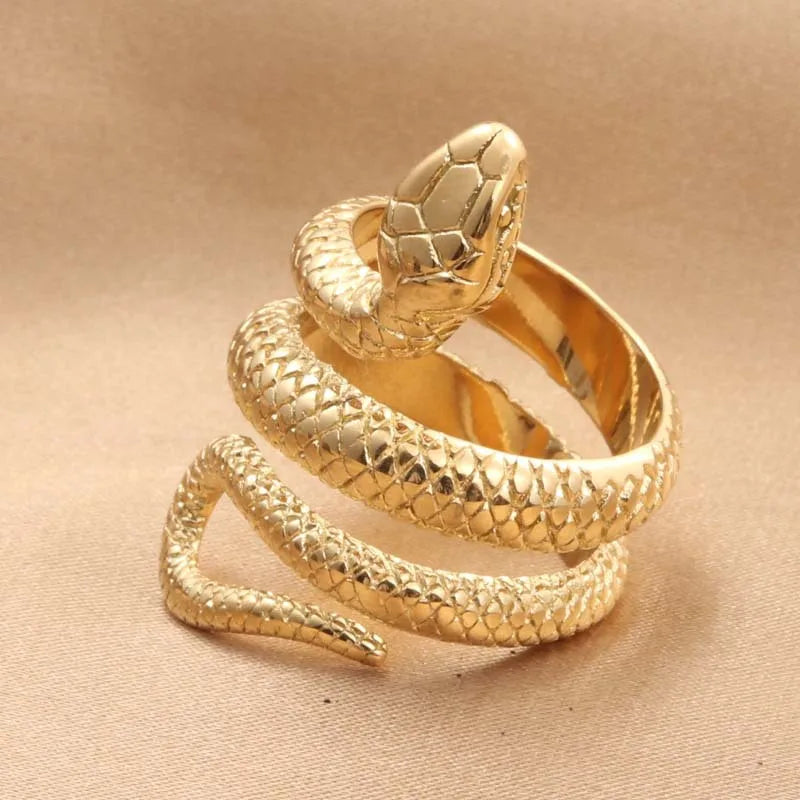 Punk Stainless Steel Gold Plated Snake Shape Ring Adjustable Women Jewelry