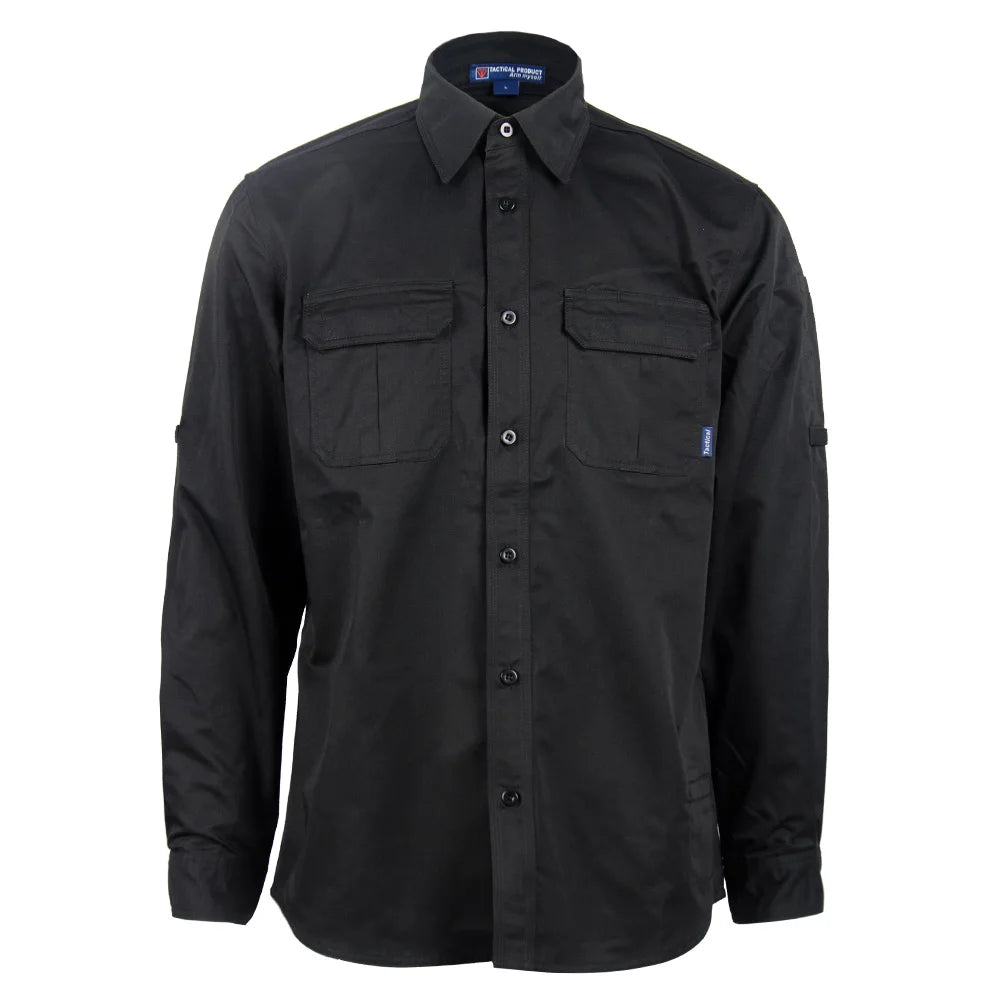 Men's Black Camouflage Tactical Breathable Summer Casual Long Sleeve Shirt Polyester/Cotton