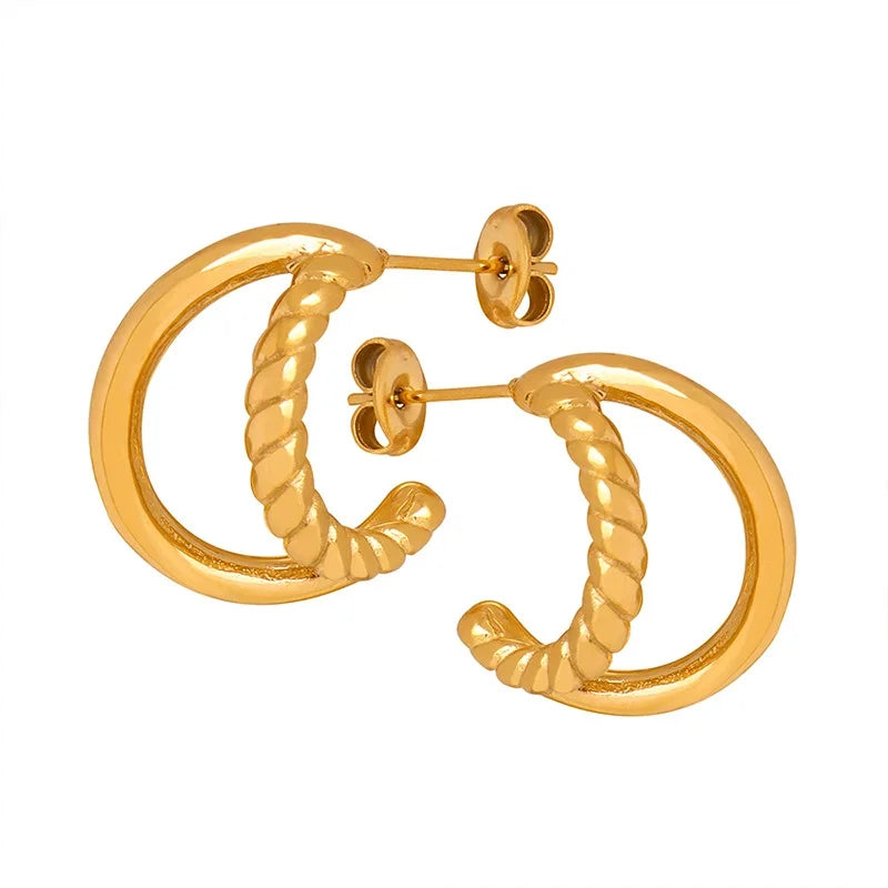 C Shape Hoop Earrings 18k Gold Plated Hypoallergenic Life Style Earrings Stainless Steel Custom Manufacturer