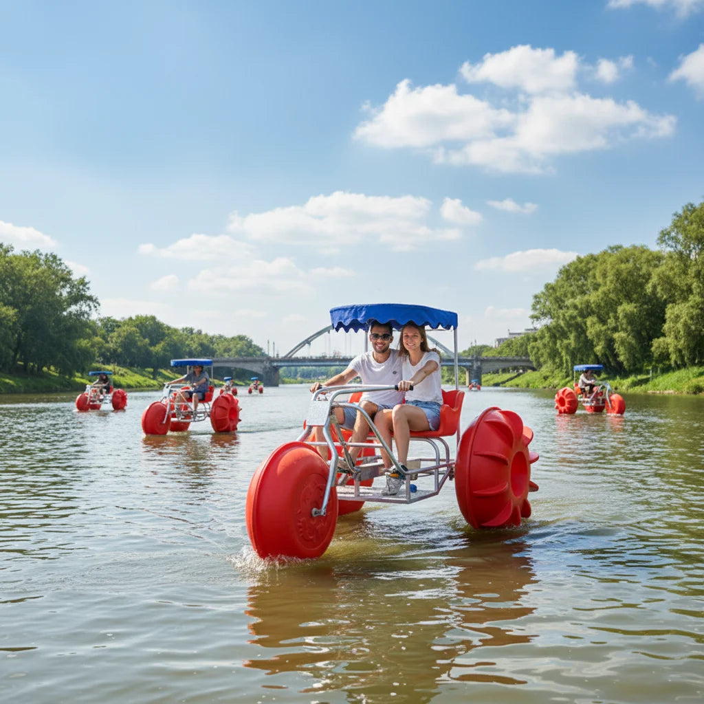 QIQU Anti-Slip Pedals & Rainproof Design Lake Recreation Equipment with 2-Thickened PE Hull Aluminum Alloy Water Tricycle
