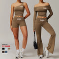 2025 Women 2 Piece Sets One Shoulder Crop Tops High Waist Flare Leggings Yoga Sport Outdoor Workout Lounge Wear Yoga Sets