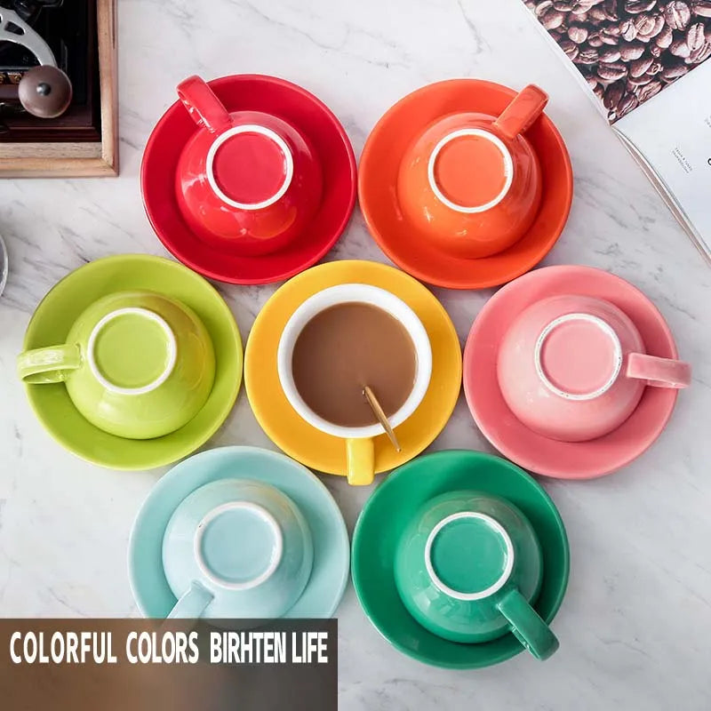 Espresso Coffee Mug 300ml White Black Blue Light Porcelain Custom logo European Style Ceramic Coffee Cup Set with Saucer