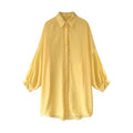 Women's Summer Basic Long Sleeve Shirt Korean Office Solid Color Leisure Girls' Blouse Dress Shirt