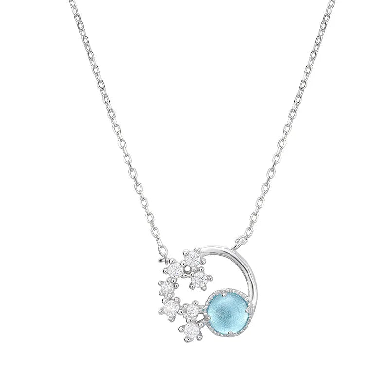 Hainon Jewelry Necklace pink Blue Crystal Moon Valentine's Day Gifts Sterling Silver Necklace Women