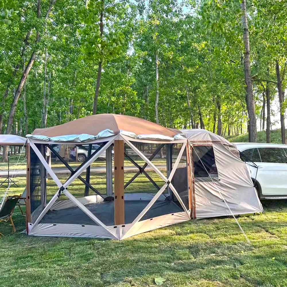 Hexagonal Dual-Use Pop up SUV Tent HUB Gazebo Screen Tent Portable Outdoor Canopy Shelter SUV Tailgate Tent MegaBDM
