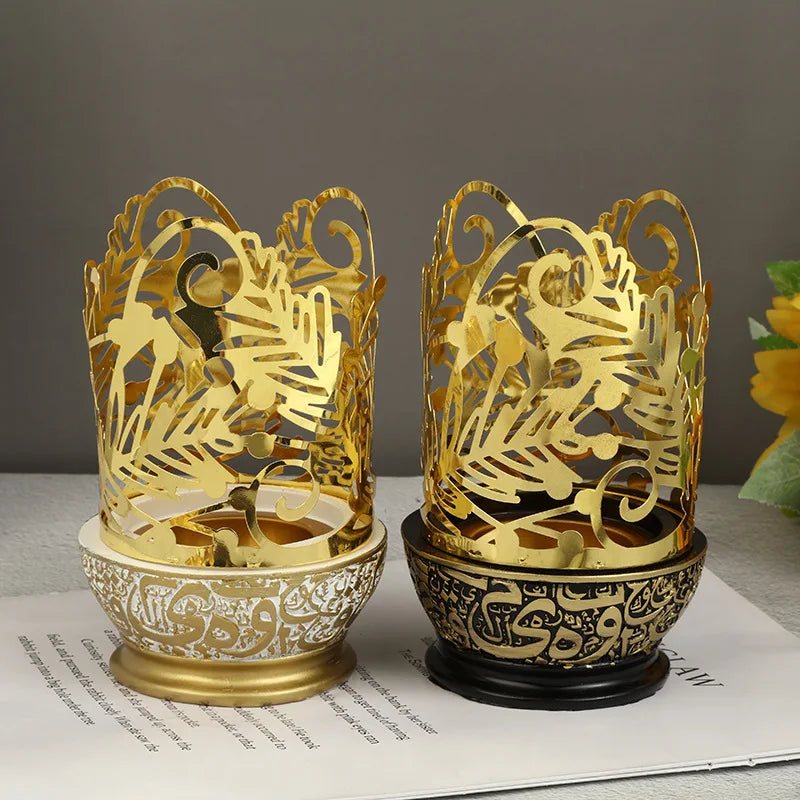 HelloWorld Arab Creative Eid Mubarak Candlestick Ramadan Candle Holder Aromatherapy Furnace Electroplated Gold Set Home Decoration