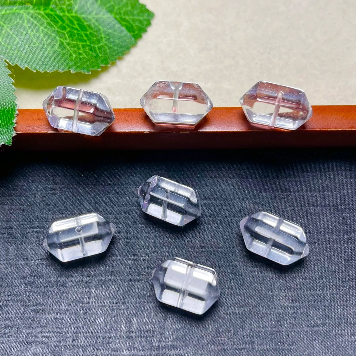 Natural White Amethyst Columns with Twin Spire Shaped Polished and Carved Bracelet Bead Fittings
