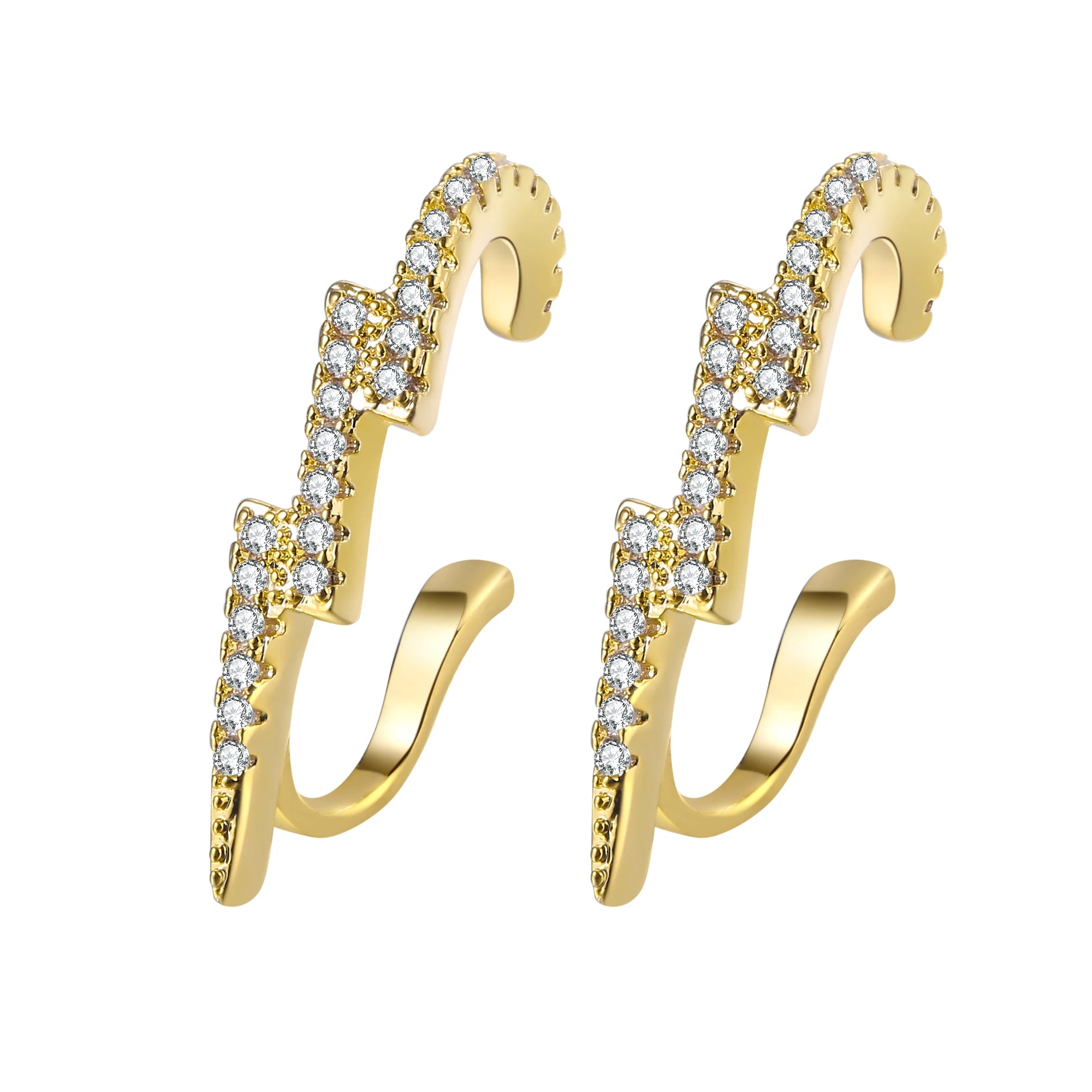 Fashion C-shaped 18K gold-plated earrings personality lightning shape zircon ear clips wholesale jewelry