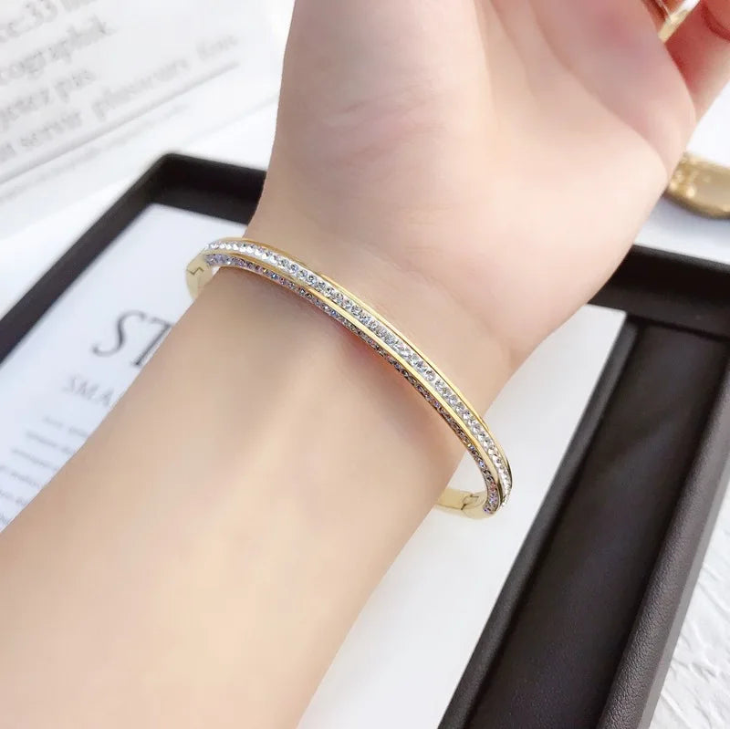 Korea Fashion Diamond Bracelet Jewelry Cuff Bangle Stainless Steel Braided Diamond Bangles Jewelry for Women