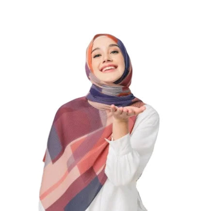 Premium Trendy Argyle Printed Chiffon Hijab Crinkle Shawl Bubble Pop Scarf for Women & Girls Summer Spring Daily Wear