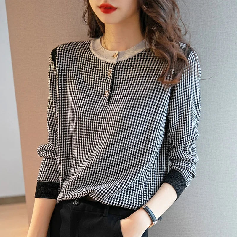 Knitted Long Sleeve Pullover Sweater Lady Casual O-neck Women Spring Autumn Style Knitted Pullover Tops
