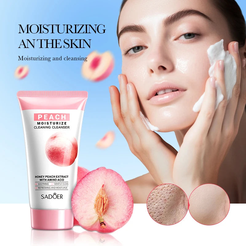 SADOER Private Label Peach Moisturizing Face Wash Deep Clearing Whitening Pore Face Cleanser MegaBDM