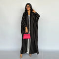 Arab Casual Loose Set Stripe Printing Batwing Sleeve Open Kimono Abaya and Dress Bangladesh Moroccan Dubai Women Kaftan