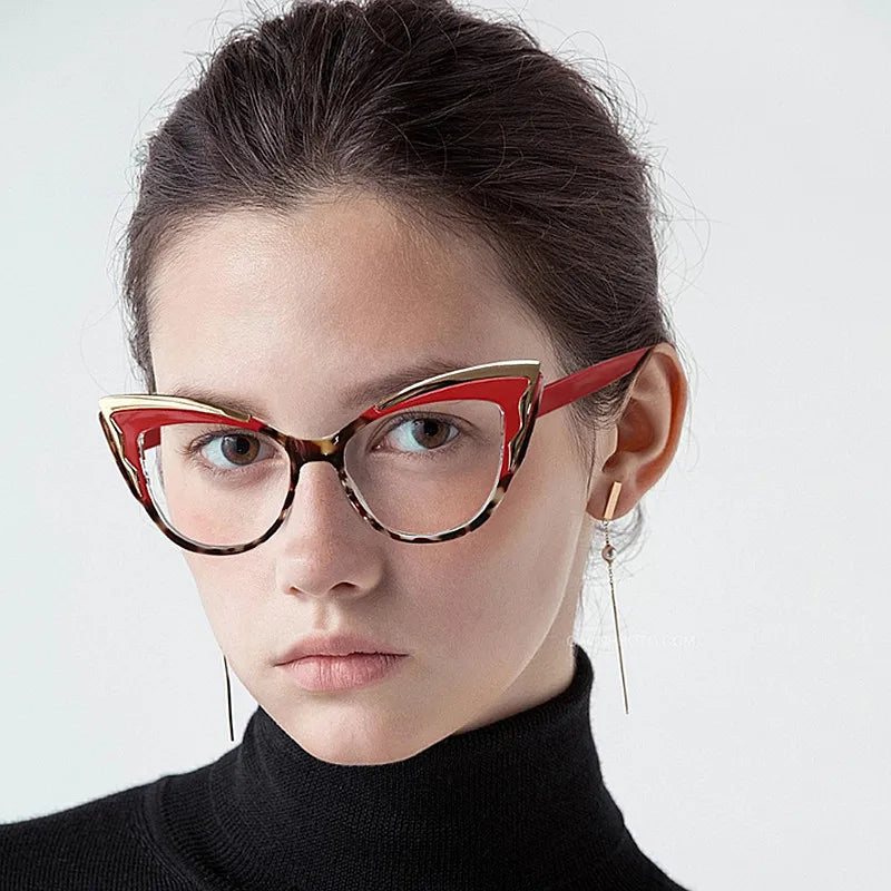 2025 Fashion Women TR90 Cat Eye Eyeglasses Frames Metal Acetate Anti Blue Light Computer Glasses Women