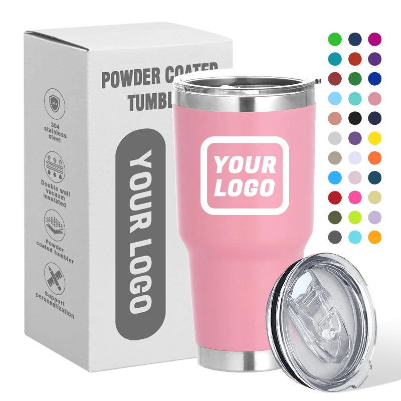 Warehouse Stock 30oz Powder Coated Double Wall Stainless Steel Tumbler With Customized Logo Pattern Box Service