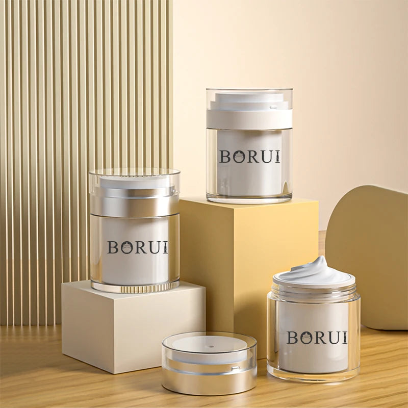 BORUI Acrylic Pump Jar 15g 30g 50g Vacuum Airless Dispenser Cylinder Cosmetic Skincare Jar for False Eyelashes Packaging