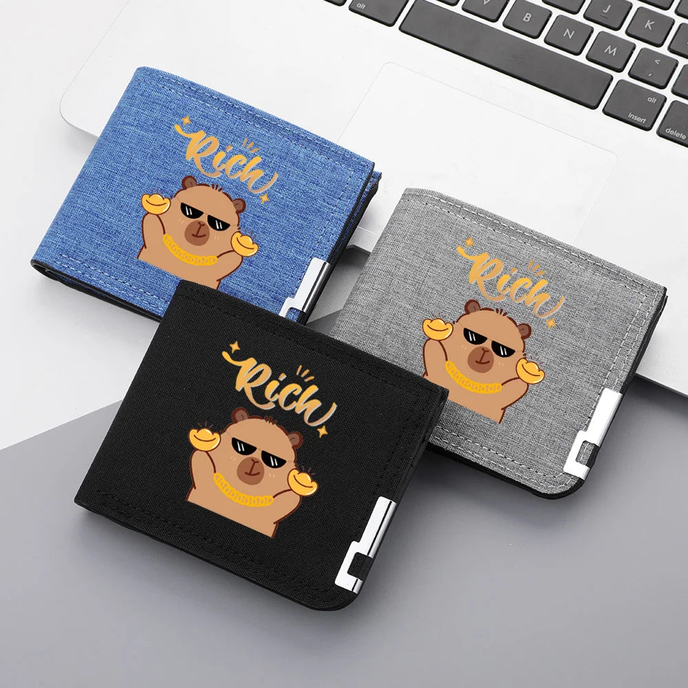 New Personalized Design Cute Cartoon Image Canvas Material Multi-slot Credit Card Holder and Men's Zipper Wallet