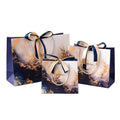 Luxury High Quality Blue Marble Recycled Materials Gift Paper Shopping Bags with Ribbon Handles for Clothing & Shoes
