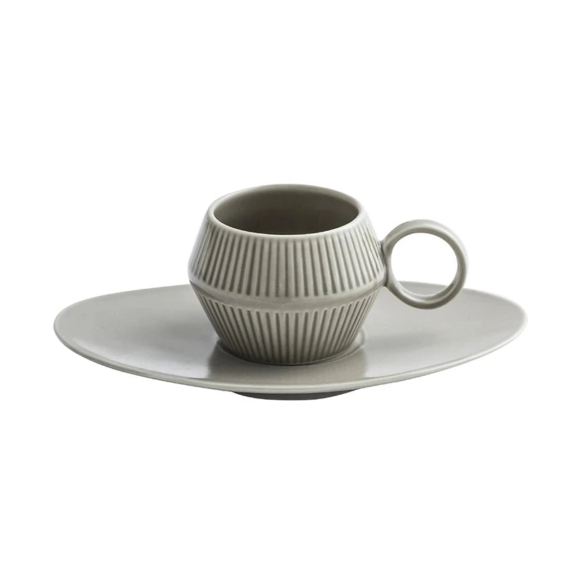 Nordic Style Ceramic Espresso Mug Roman Vertical Stripes Saucer Kit Scale Tray 120ml Capacity Cafe Shop Afternoon Tea Coffee