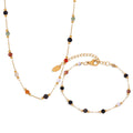 Hot Sale Mixed Natural Stone Stitching Design Necklace Titanium Steel 18K Gold Colorful Stone Bracelet Jewelry Set for Women