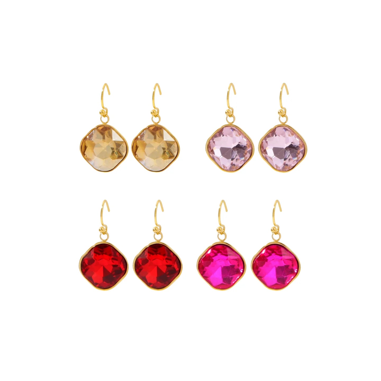 Trendy Vintage 18K Gold-Plated Stainless Steel Earrings with Geometric Square Inlaid Zircon Pendant Multicolored for Gifts