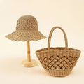 2022 Newest Women Travel Friendly Crochet Flower Pattern Handmade Beach Straw Hat and Bag