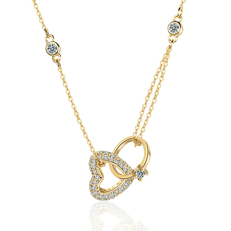 Women's Trendy Engagement Wedding 18K Gold Plated Heart-shaped Zircon Pendant Necklace for Party & Gift Fashion Brass Jewelry