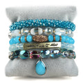 New 5pcs Handmade Jewelry Natural Stone Crystal Glass Wood Acrylic Pipe Bracelet Alloy Letter Piece Stack Bracelet Set