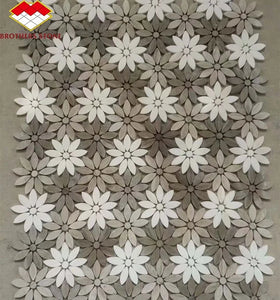 Modern Brown White Waterjet Flower Shape Marble Stone Mosaic Daisy Pattern Backsplash for Interior Wall Graphic Design Wall