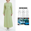 Brand Customization Middle Eastern Muslim Women's Clothing Solid Color Tie Waist Abaya Long Dress for Eid Dubai Middle