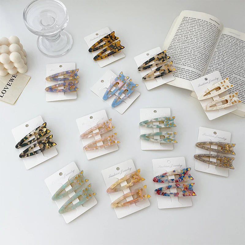 DOWELL Wholesale Two Packs Fashion Hair Clip Women Cute Cat Acetate Hair Clips