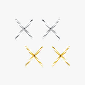 Trendy Platinum Plated Punk Fine Jewelry for Women Earring 925 Sterling Silver X Lines Minimalist Female Stud Earrings