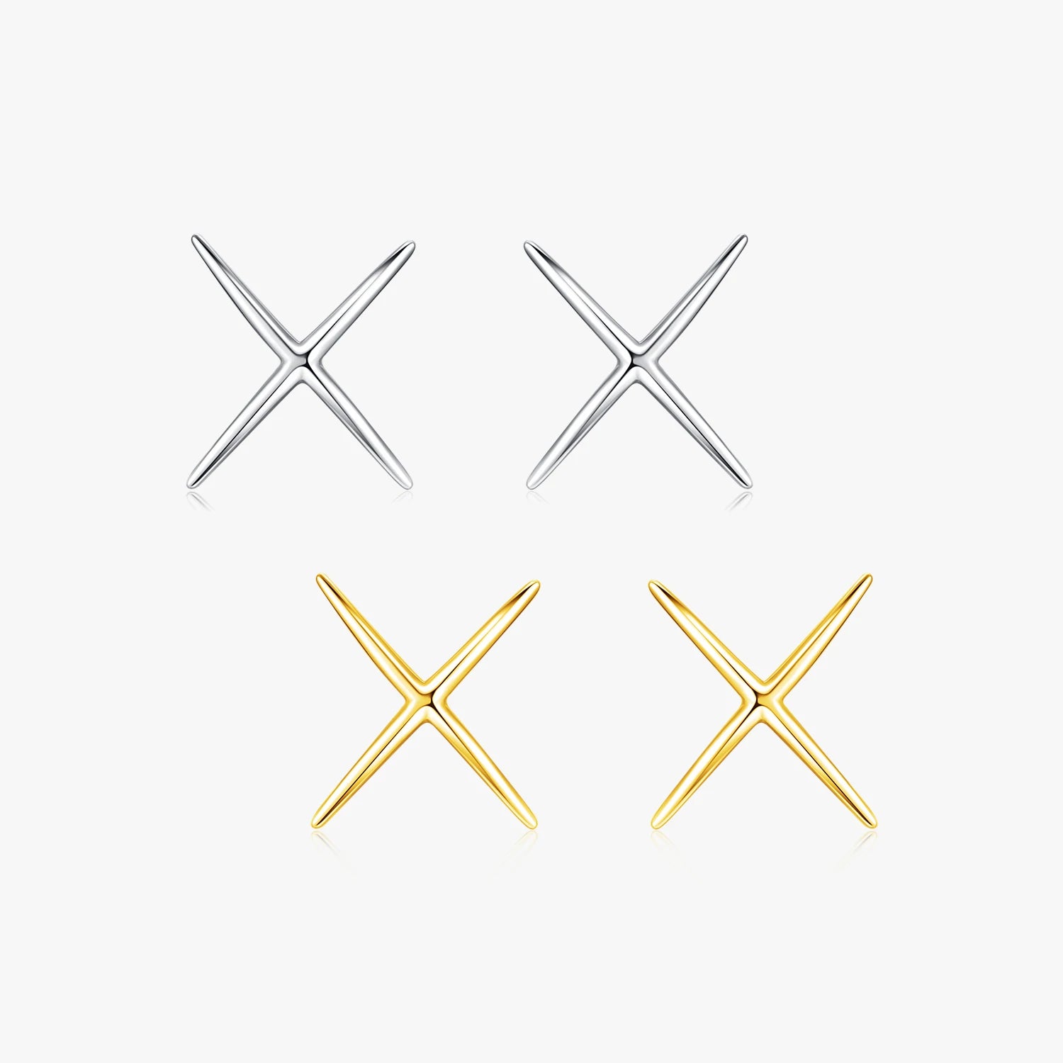 Trendy Platinum Plated Punk Fine Jewelry for Women Earring 925 Sterling Silver X Lines Minimalist Female Stud Earrings