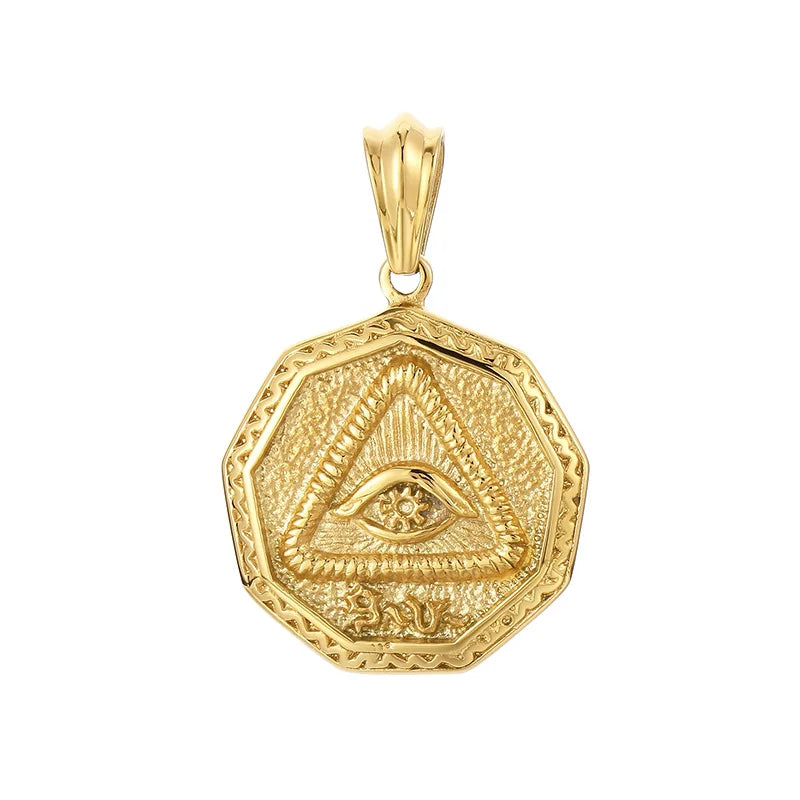 KALEN Unisex Vintage Silver/Gold Color Stainless Steel Providence Eye Pendant