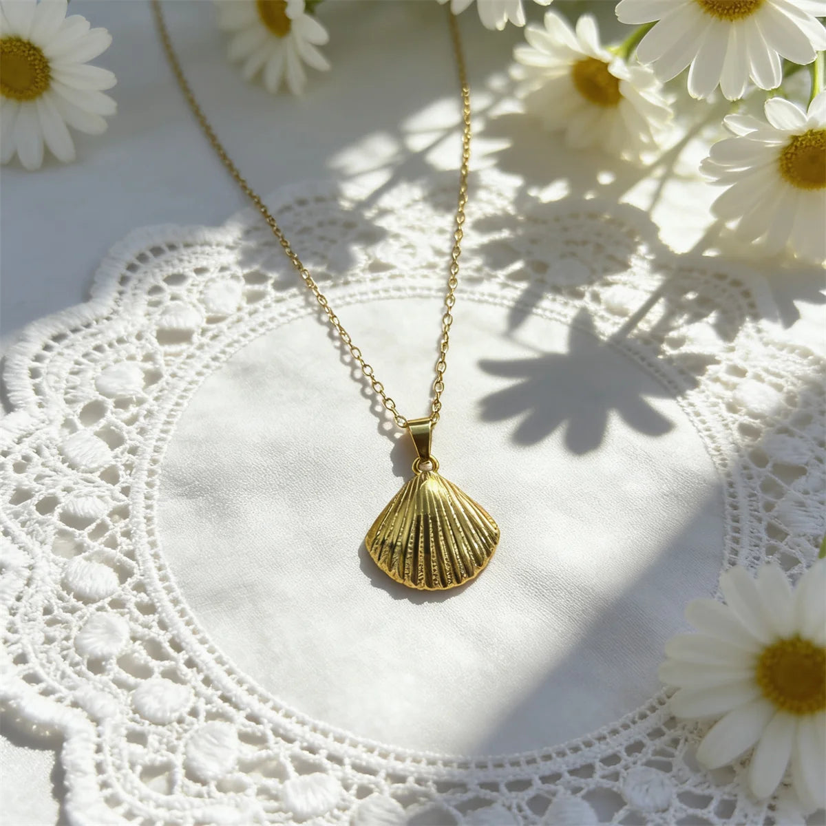 European American Summer Beach Wind Ocean Shell Stainless Steel Cross-Border Hot-Selling Fashion Pendant Necklace