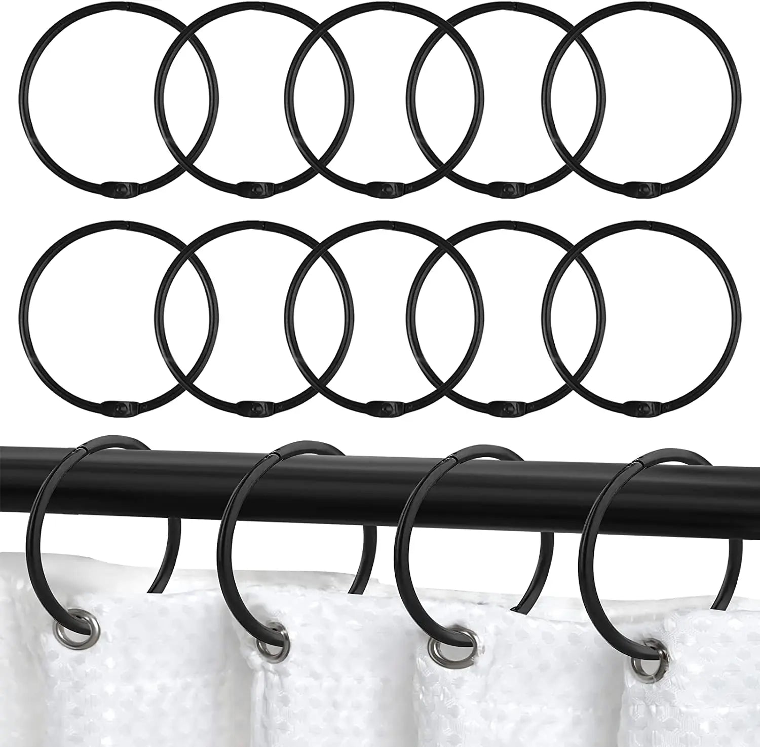 Hongdec 10 Packs Stainless Steel Shower Curtain Rings Anti-Drop Design 0.3m Length Bathroom Shower Curtain Hooks