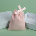 8*10 cm Organic Light Pink Twill Cotton Canvas Jewelry Container Drawstring Gift Packing Linen Muslim Perfume Dust Bag Ribbon