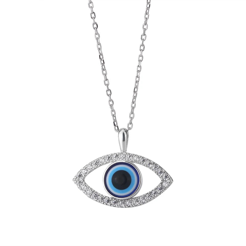 Hot Selling 925 Sterling Silver Cubic Zirconia Blue Eye Pendant Rhodium Plated Women's Pendant Necklace Jewelry