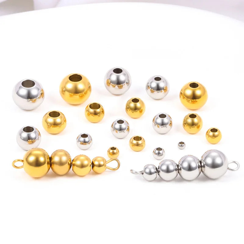 Hot 100pcs/Bag 2mm-8mm Solid 18K Gold Plated Stainless Steel Round Ball Spacer Beads for Jewelry Making
