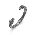 Men Nordic Double Dragon Wolf Head Celtic Knots Bangle Fashionable Viking Gold Plated Stainless Steel Open Cuff Bracelet